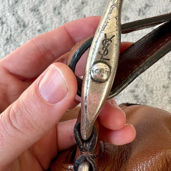 YSL Yves Saint Laurent Mamounia Sac Brown Leather Shoulder Pleated Hobo Bag - Picture 9 of 17